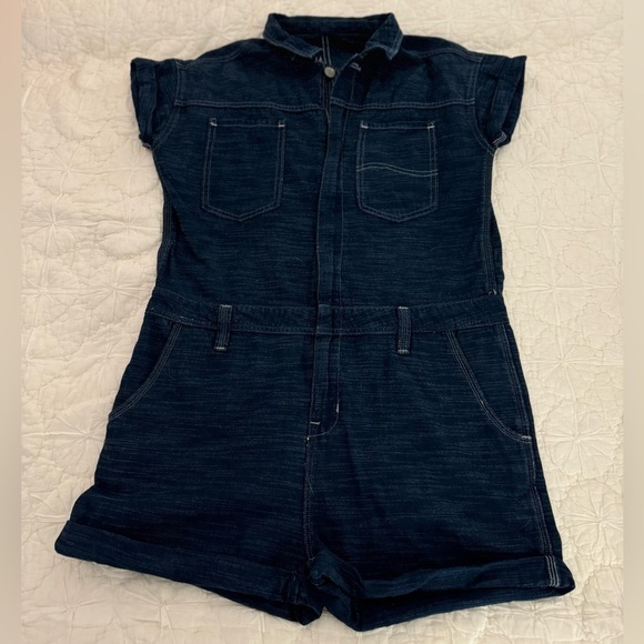 LEE Denim Romper Size M Blue Short Union Alls Vintage Modern - Picture 1 of 12